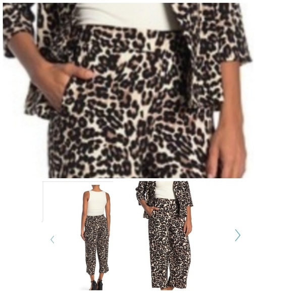 bobeau Pants - Bobeau Wide Leg Crop Leopard Print High Rise Pants